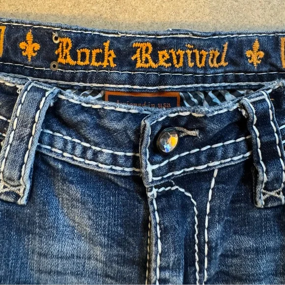 Rock Revival Blue Boot Cut Jeans with Vintage Distressing - Picture 3 of 7